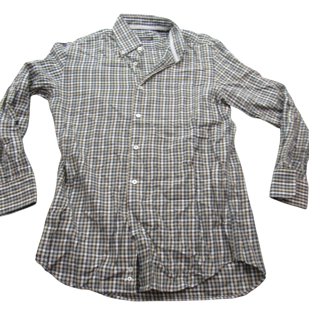 Canali Mens Long Sleeve Button‎ Down Shirt Black Grey Check Made in Italy Large